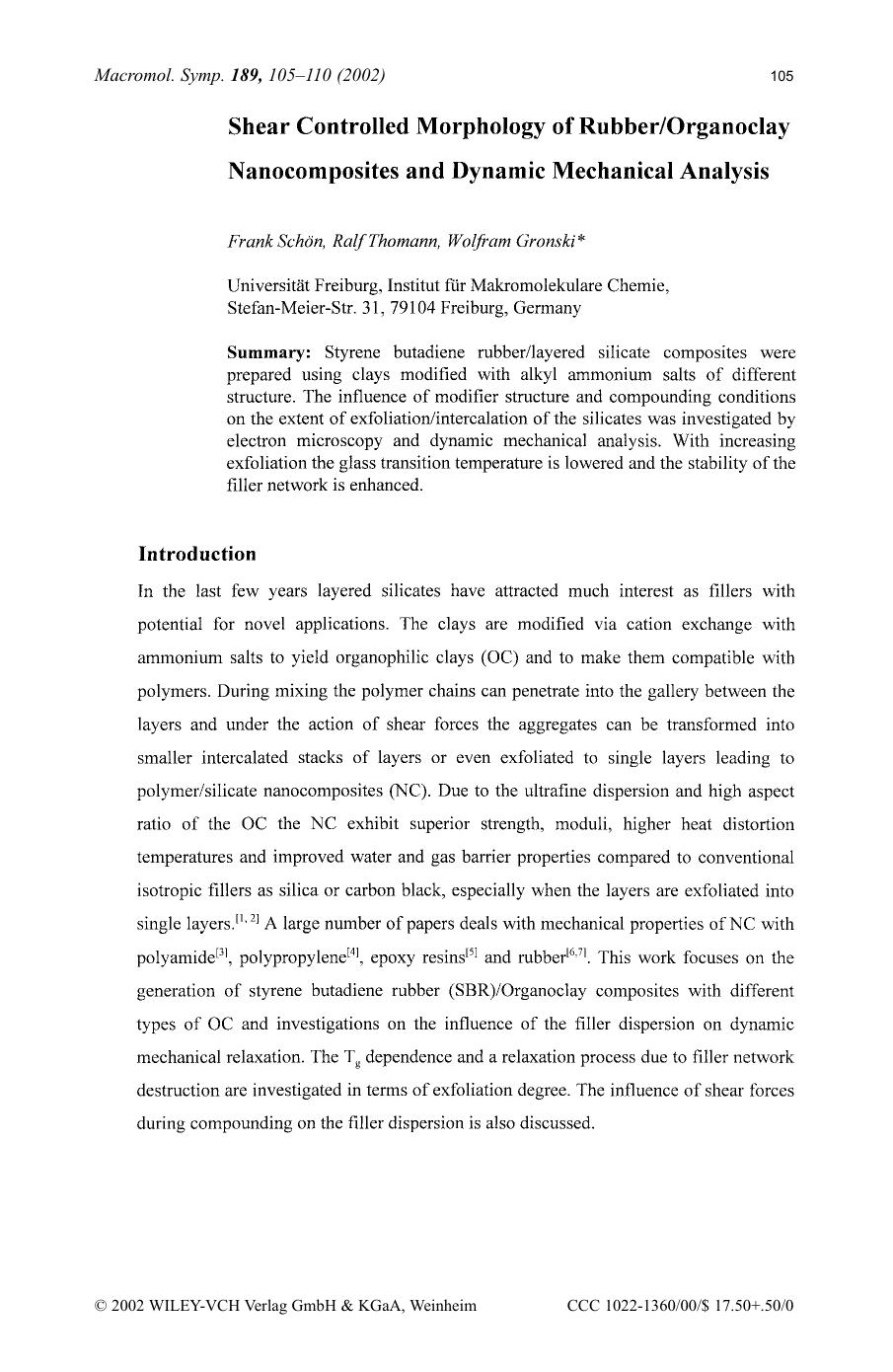 Shear controlled morphology of rubberorganoclay nanocomposites and dynamic mechanical analysis by Unknown