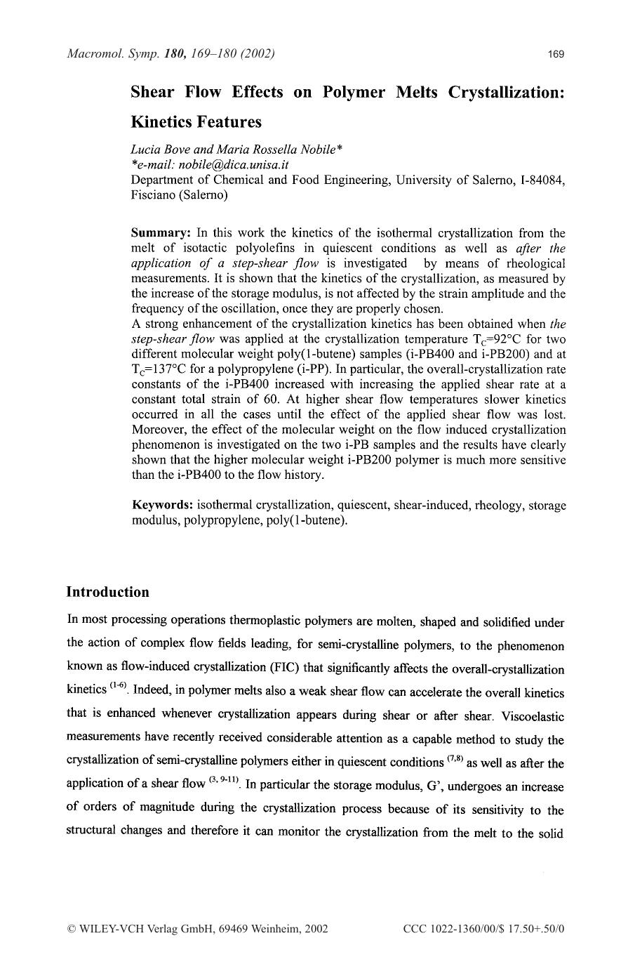 Shear flow effects on polymer melts crystallization: kinetics features by Unknown