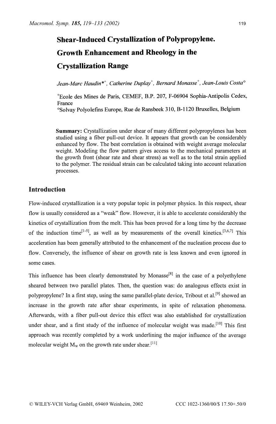 Shear-induced crystallization of polypropylene[period] Growth enhancement and rheology in the crystallization range by SOD
