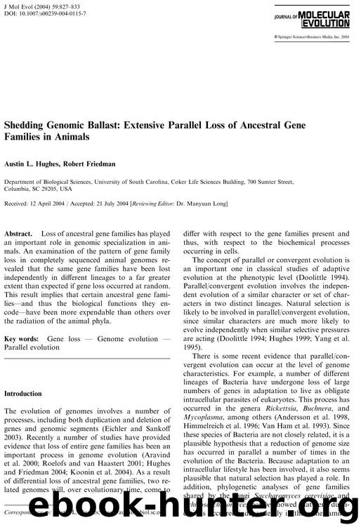 Shedding Genomic Ballast: Extensive Parallel Loss of Ancestral Gene Families in Animals by Hughes A.L. et al