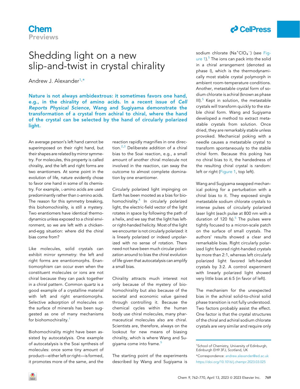 Shedding light on a new slip-and-twist in crystal chirality by Andrew J. Alexander