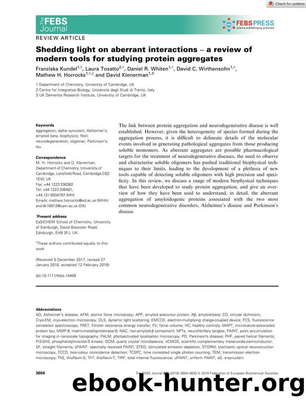 Shedding light on aberrant interactions â a review of modern tools for studying protein aggregates by Unknown
