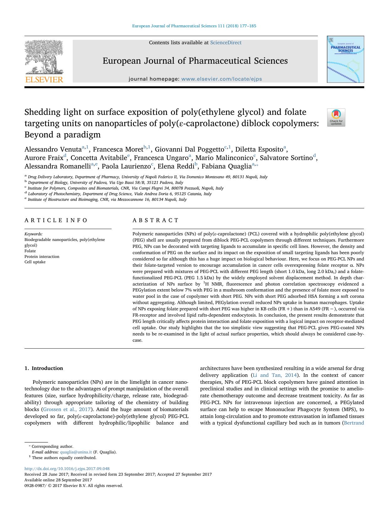 Shedding light on surface exposition of poly(ethylene glycol) and folate targeting units on nanoparticles of poly(Îµ-caprolactone) diblock copolymers_ Beyond a paradigm by unknow