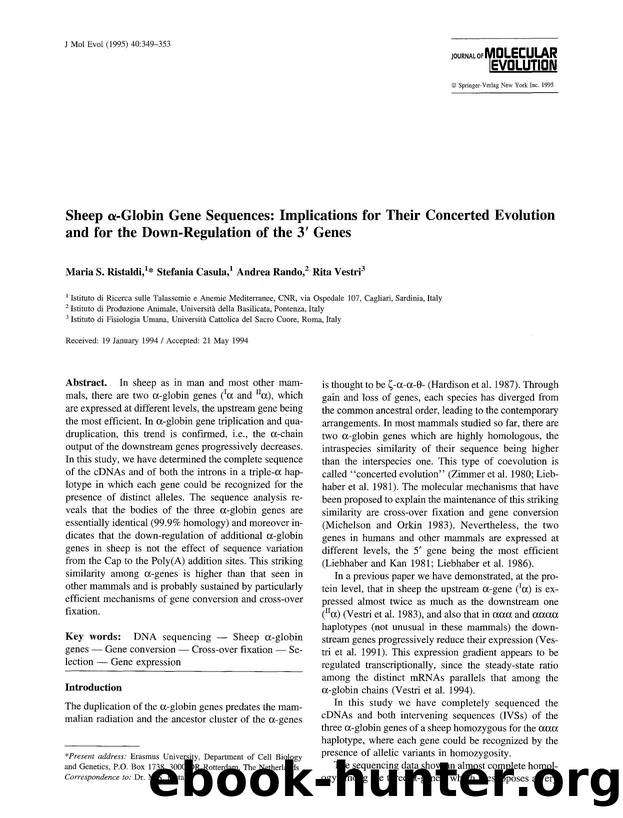 Sheep &#x03B1;-globin gene sequences: Implications for their concerted evolution and for the down-regulation of the 3&#x2032; genes by Unknown