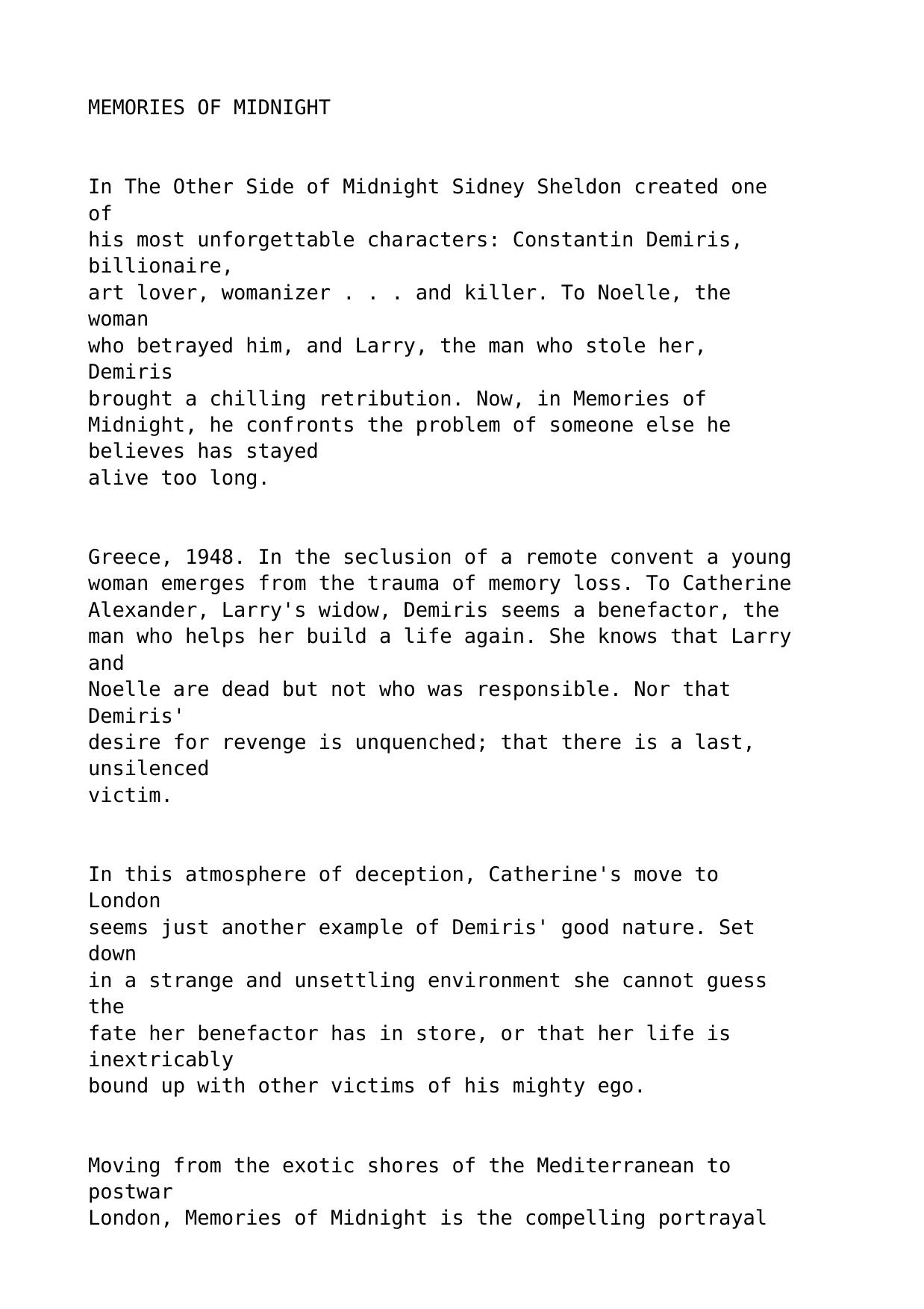 Sheldon, Sidney - Memories of Midnight by Sheldon Sidney