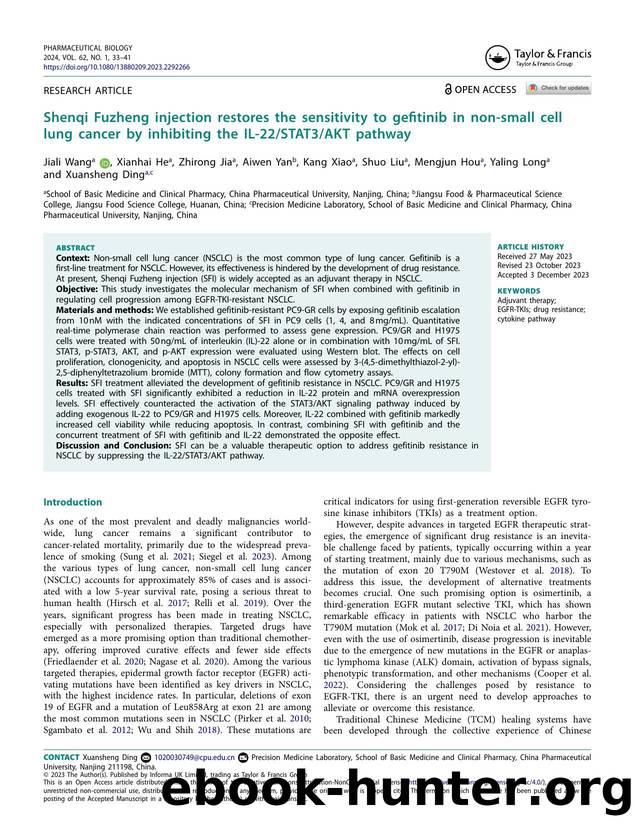 Shenqi Fuzheng injection restores the sensitivity to gefitinib in non-small cell lung cancer by inhibiting the IL-22STAT3AKT pathway by unknow