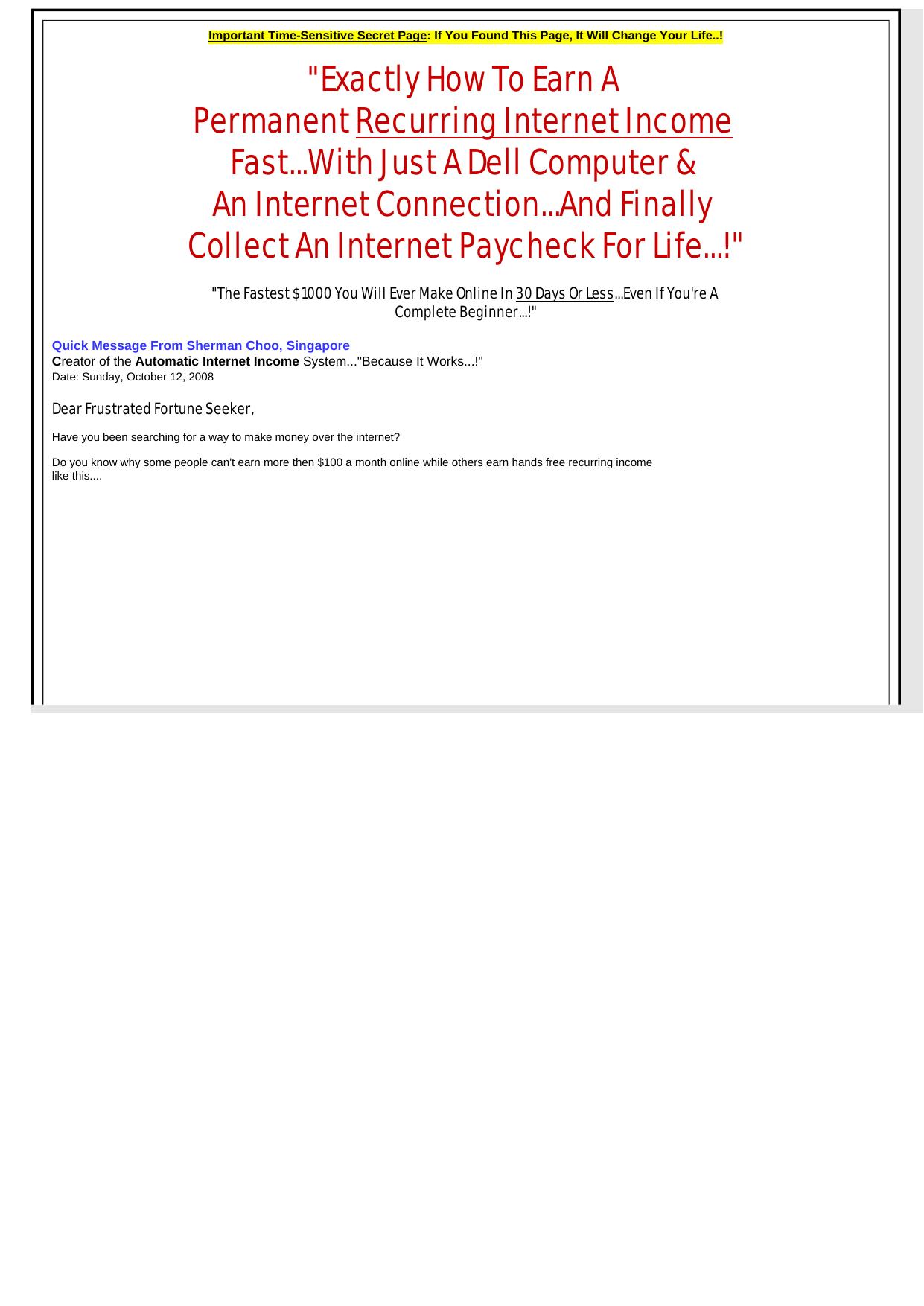 Sherman Choos Automatic Internet Income Formula. by Best of Kuszter's Collection