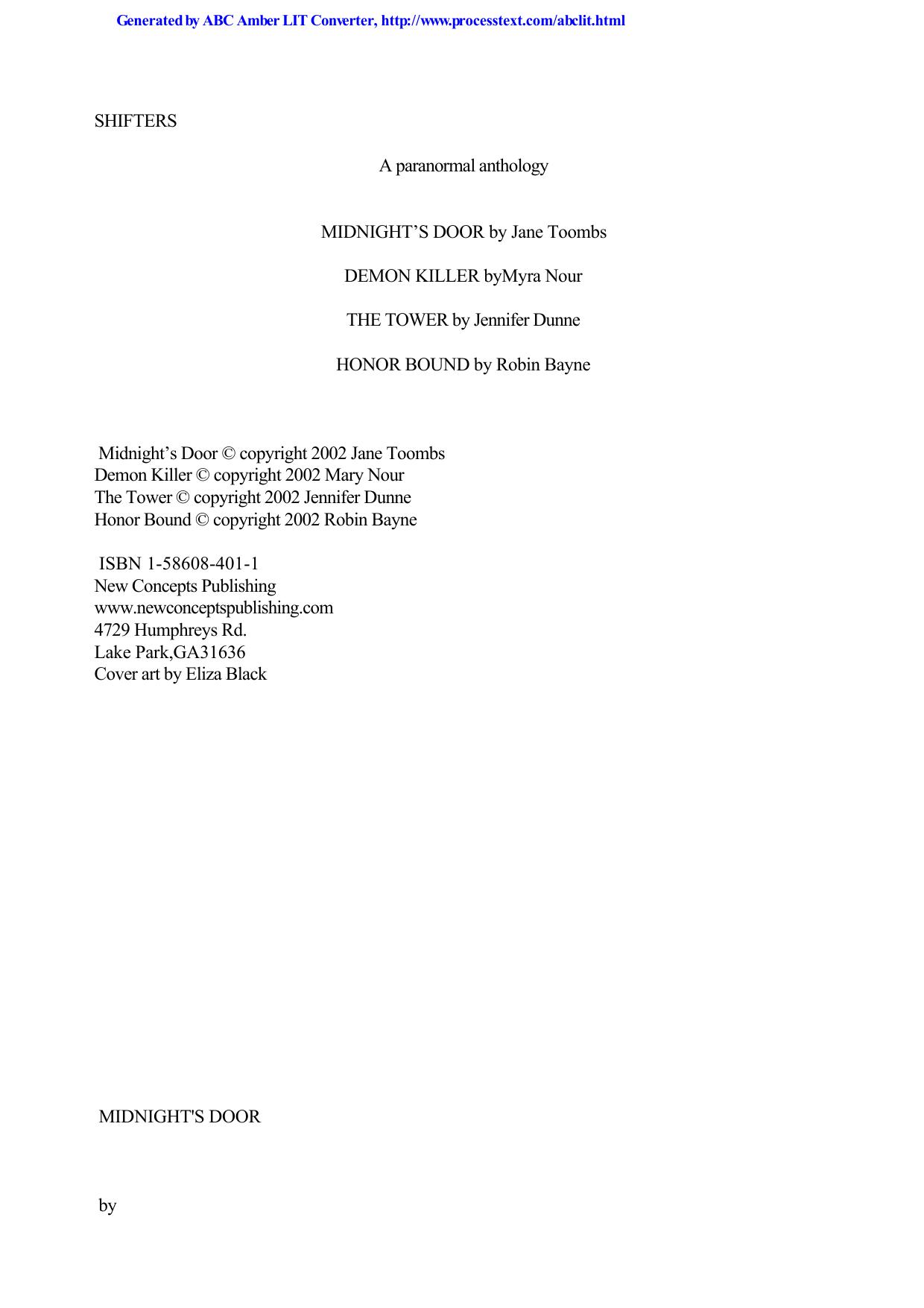 Shifters by Robin Bayne Jennifer Dunne Myra Nour Jane Toombs