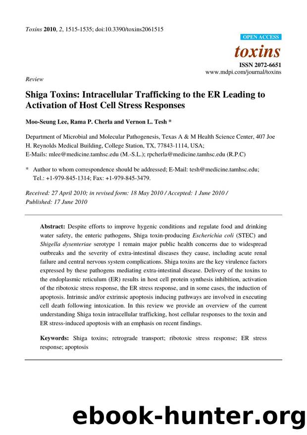 Shiga Toxins: Intracellular Trafficking to the ER Leading to Activation of Host Cell Stress Responses by Moo-Seung Lee & Rama P. Cherla & Vernon L. Tesh