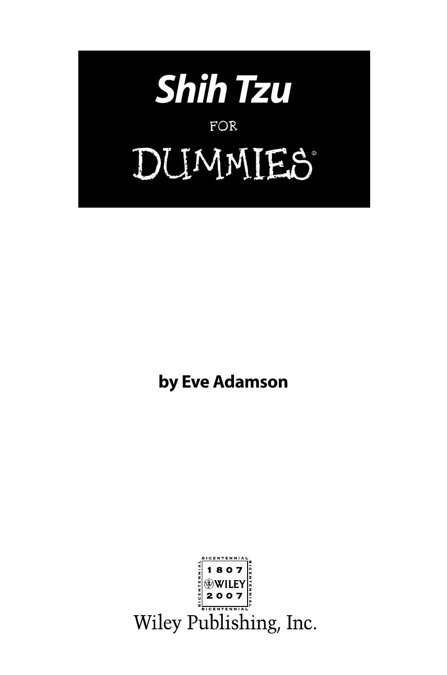 Shih Tzu For Dummies by Eve Adamson