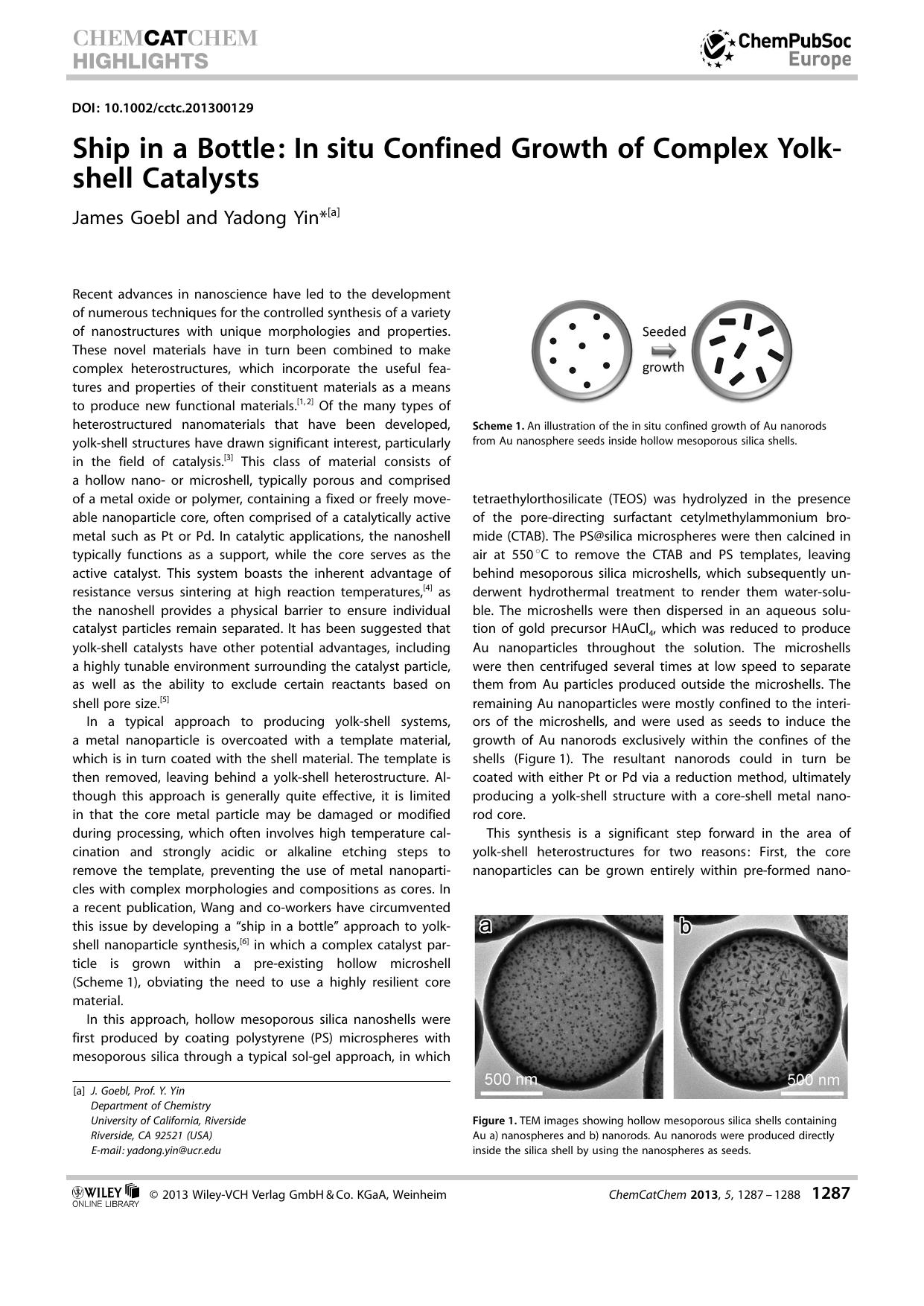 Ship in a Bottle: Insitu Confined Growth of Complex Yolkshell Catalysts by Unknown