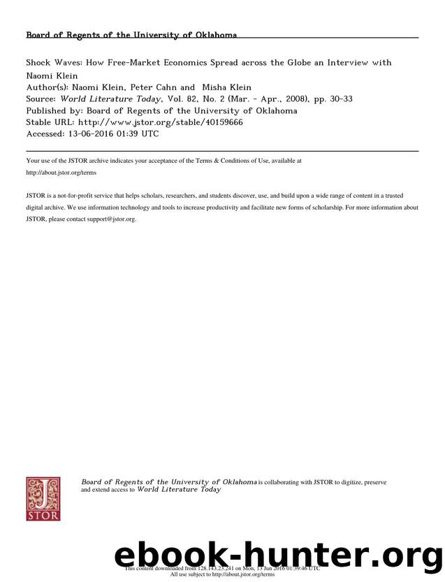 Shock Waves: How Free-Market Economics Spread across the Globe an Interview with Naomi Klein by Shock Waves