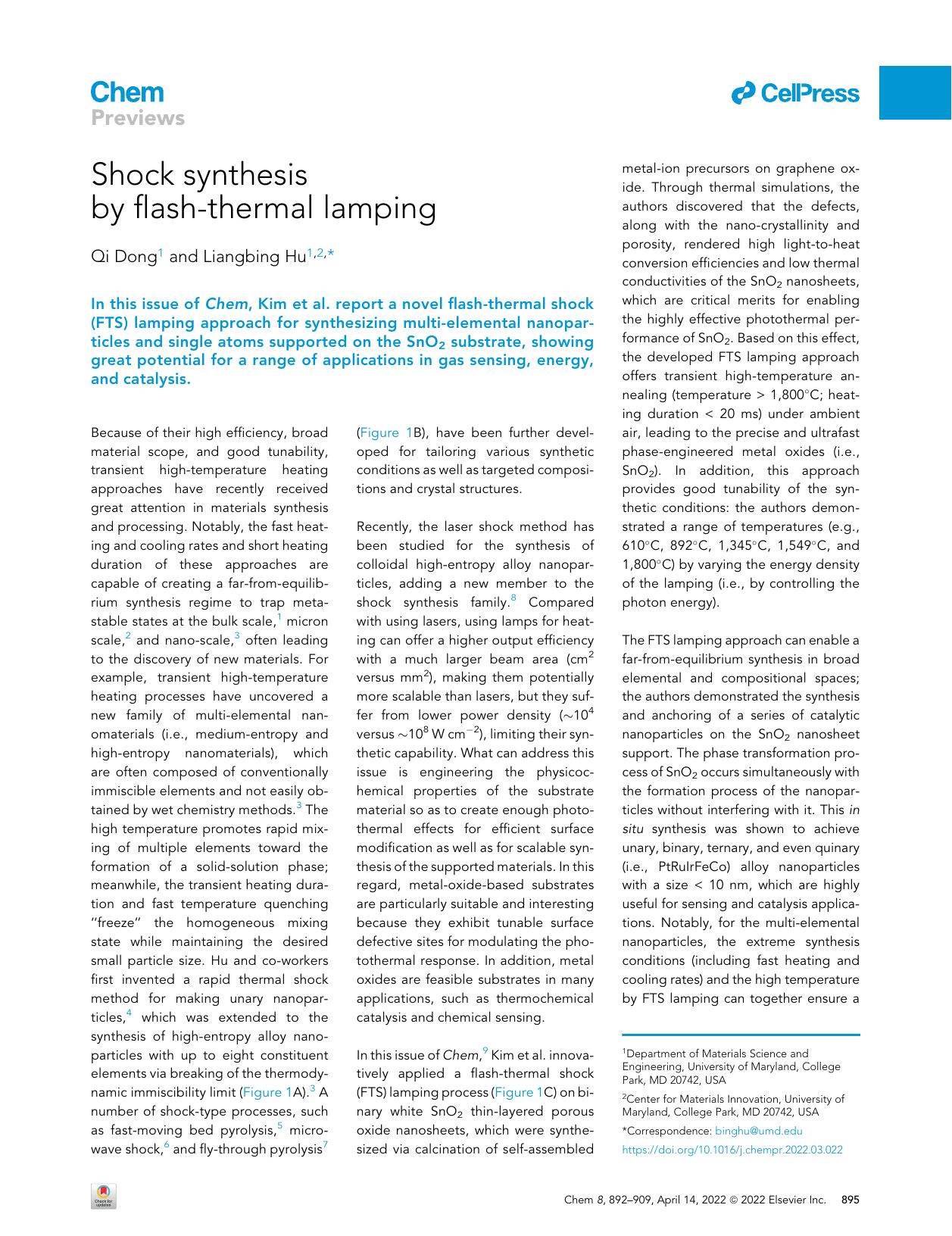Shock synthesis by flash-thermal lamping by Qi Dong & Liangbing Hu