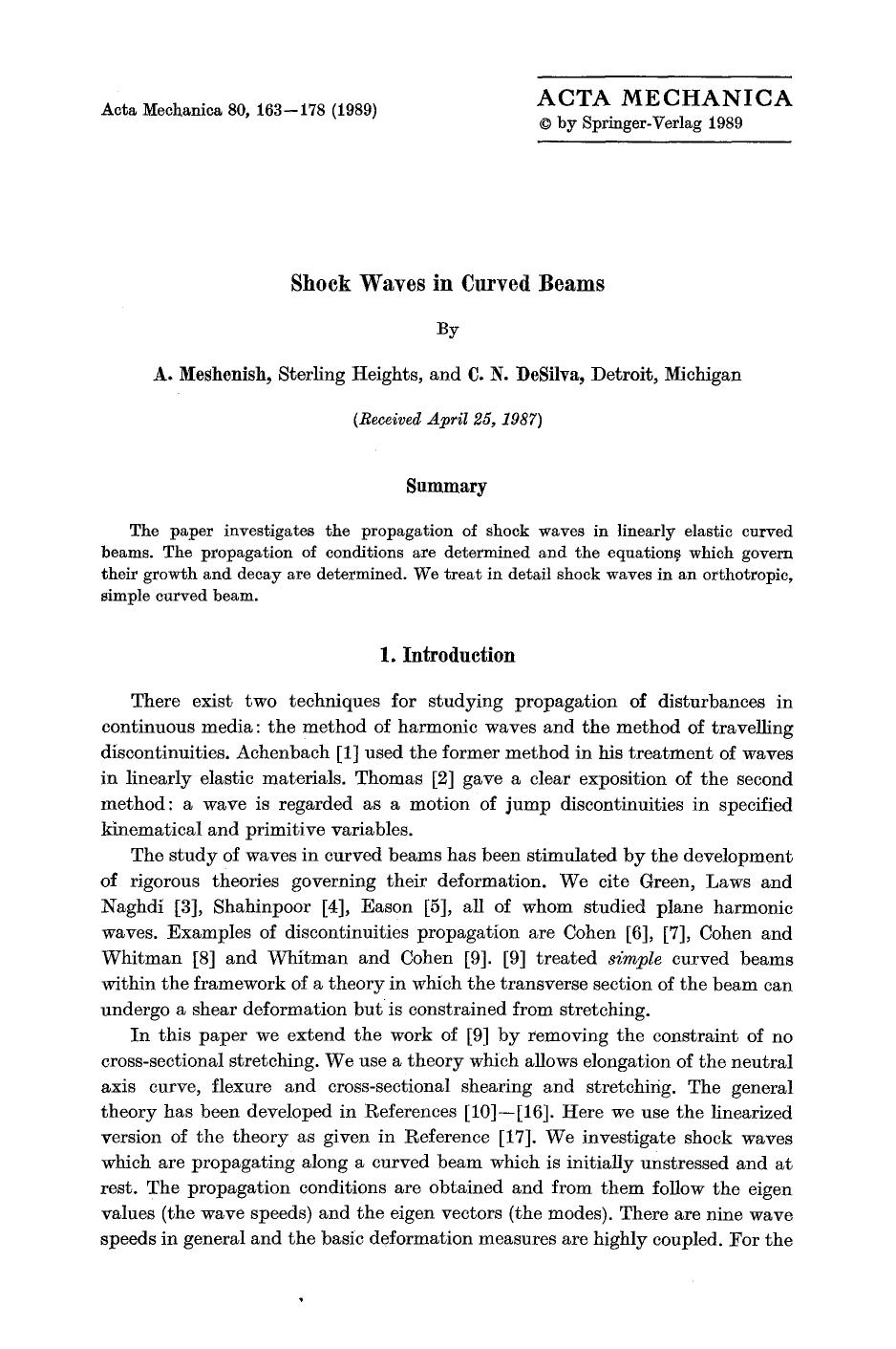 Shock waves in curved beams by Unknown