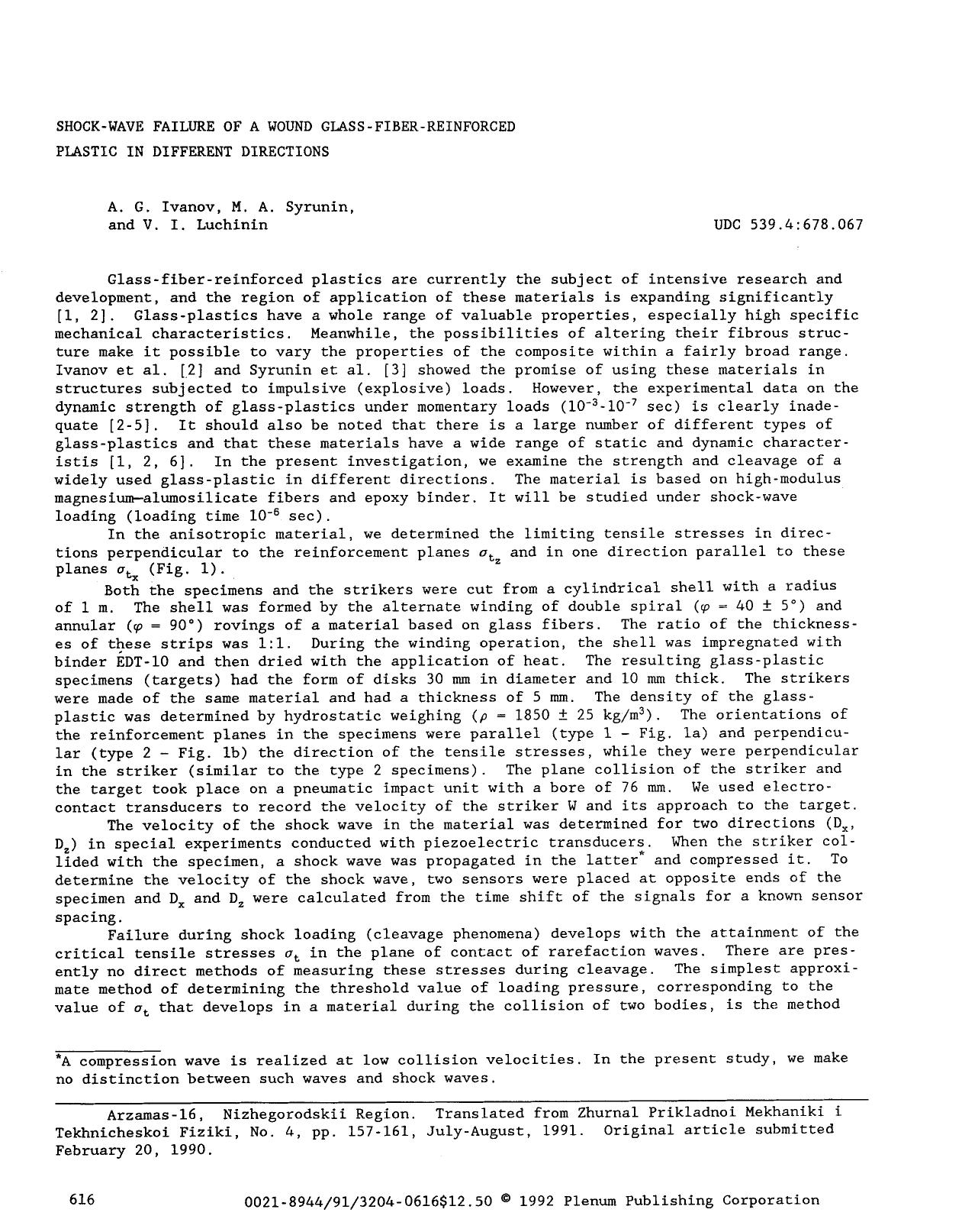 Shock-wave failure of a wound glass-fiber-reinforced plastic in different directions by Unknown
