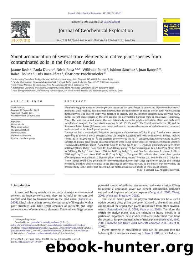 Shoot accumulation of several trace elements in native plant species from contaminated soils in the Peruvian Andes by unknow