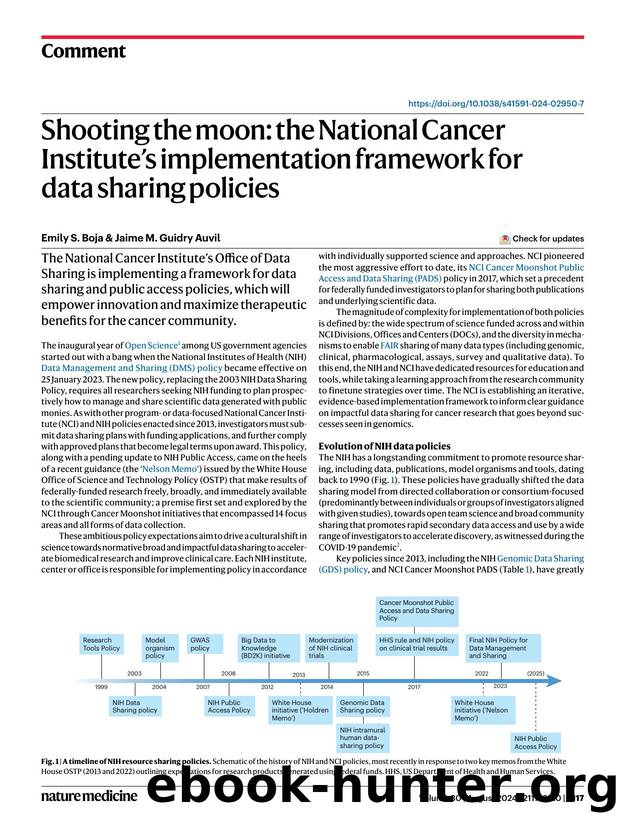Shooting the moon: the National Cancer Instituteâs implementation framework for data sharing policies by Emily S. Boja & Jaime M. Guidry Auvil