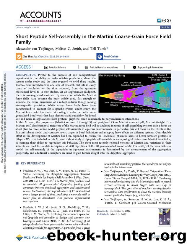 Short Peptide Self-Assembly in the Martini Coarse-Grain Force Field Family by Alexander van Teijlingen Melissa C. Smith & Tell Tuttle