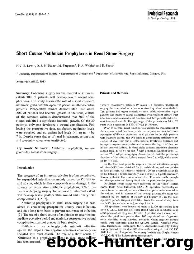Short course netilmicin prophylaxis in renal stone surgery by Unknown