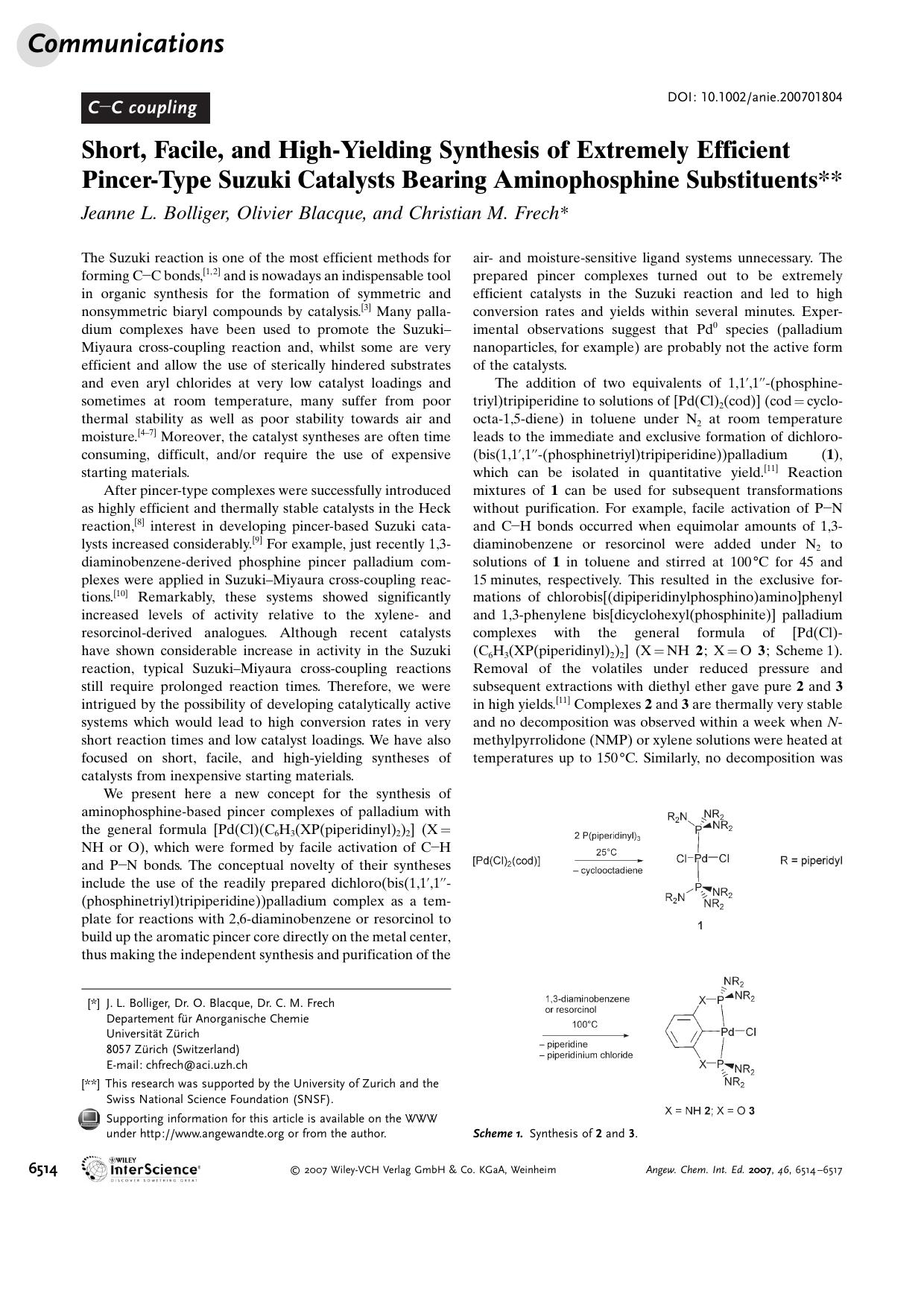 Short, Facile, and High-Yielding Synthesis of Extremely Efficient Pincer-Type Suzuki Catalysts Bearing Aminophosphine Substituents by Unknown