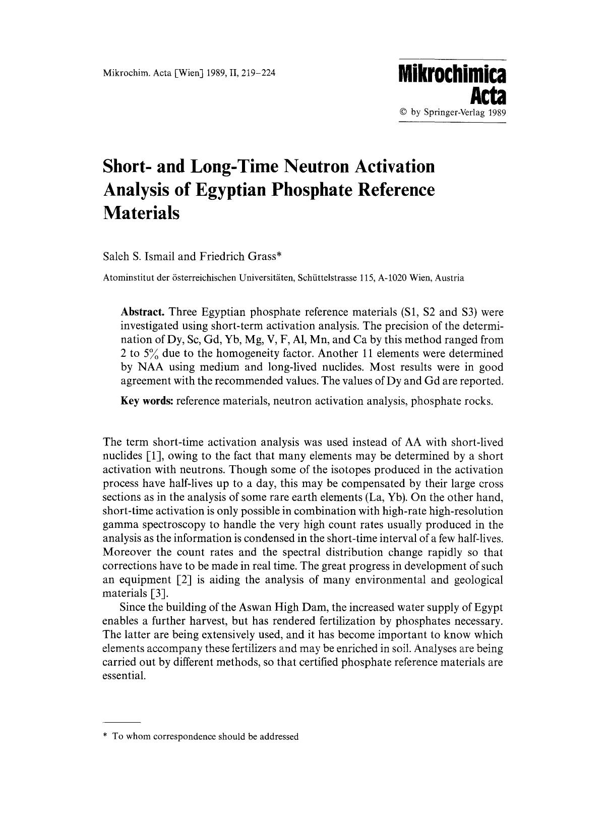Short- and long-time neutron activation analysis of egyptian phosphate reference materials by Unknown