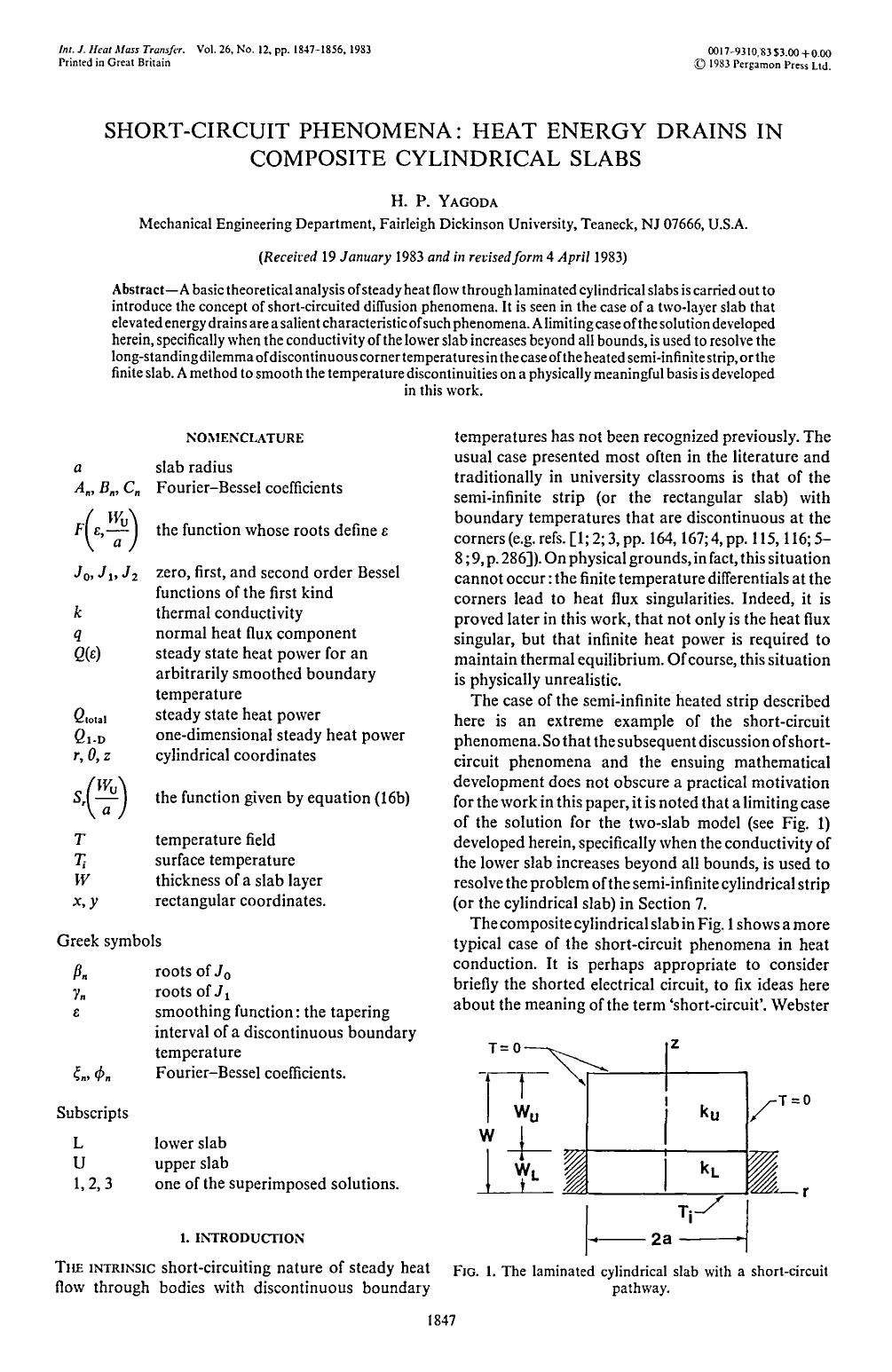Short-circuit phenomena: Heat energy drains in composite cylindrical slabs by H.P. Yagoda