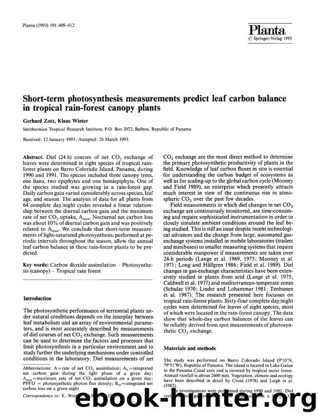 Short-term photosynthesis measurements predict leaf carbon balance in tropical rain-forest canopy plants by Unknown