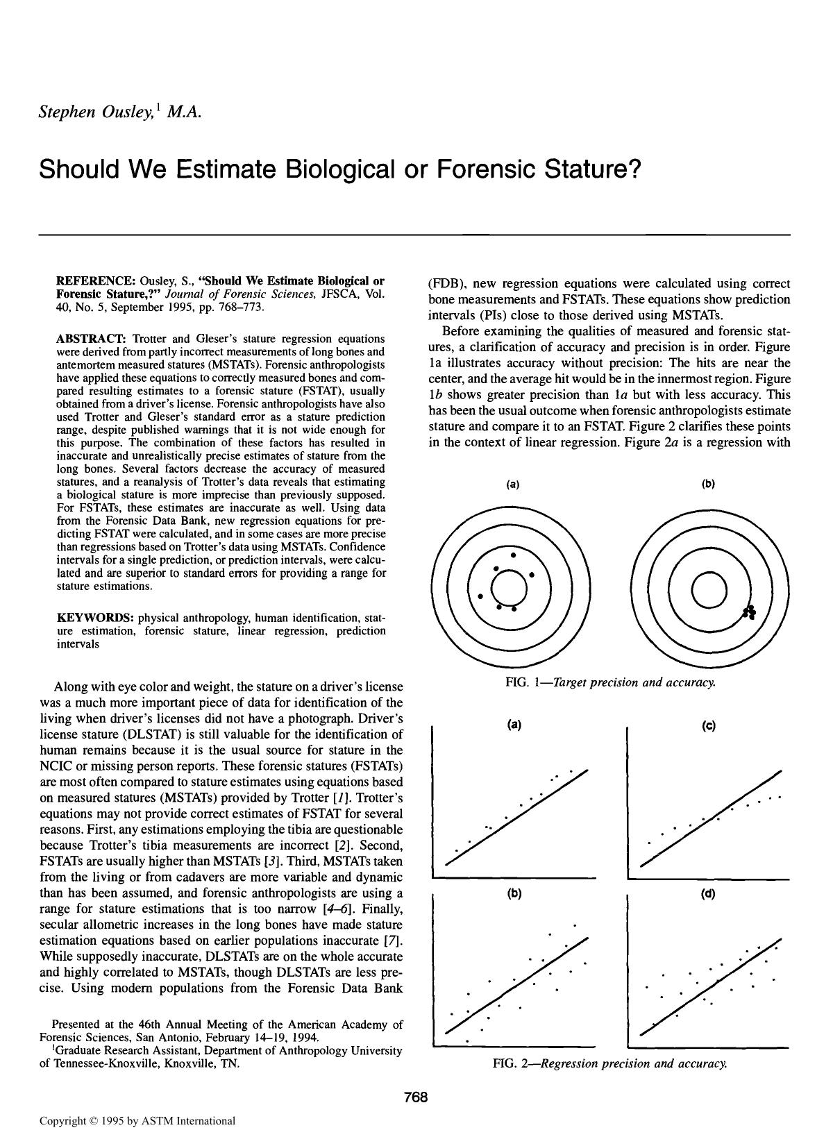 Should We Estimate Biological or Forensic Stature? by Ousley S