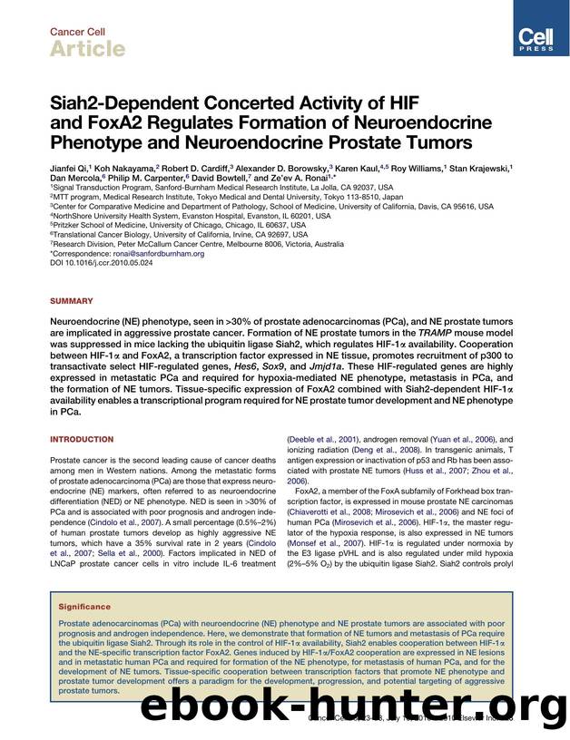 Siah2-Dependent Concerted Activity of HIF and FoxA2 Regulates Formation of Neuroendocrine Phenotype and Neuroendocrine Prostate Tumors by unknow