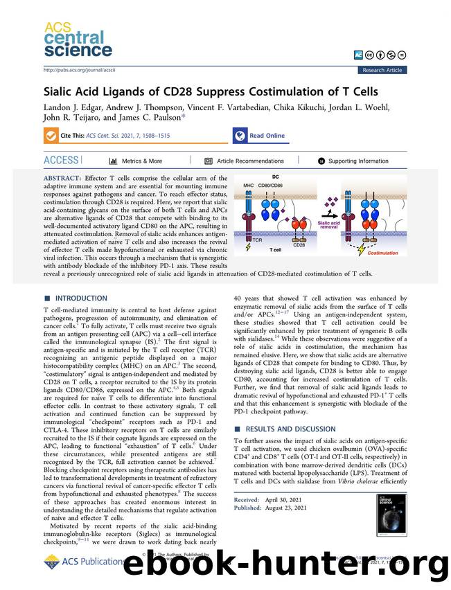 Sialic Acid Ligands of CD28 Suppress Costimulation of T Cells by unknow