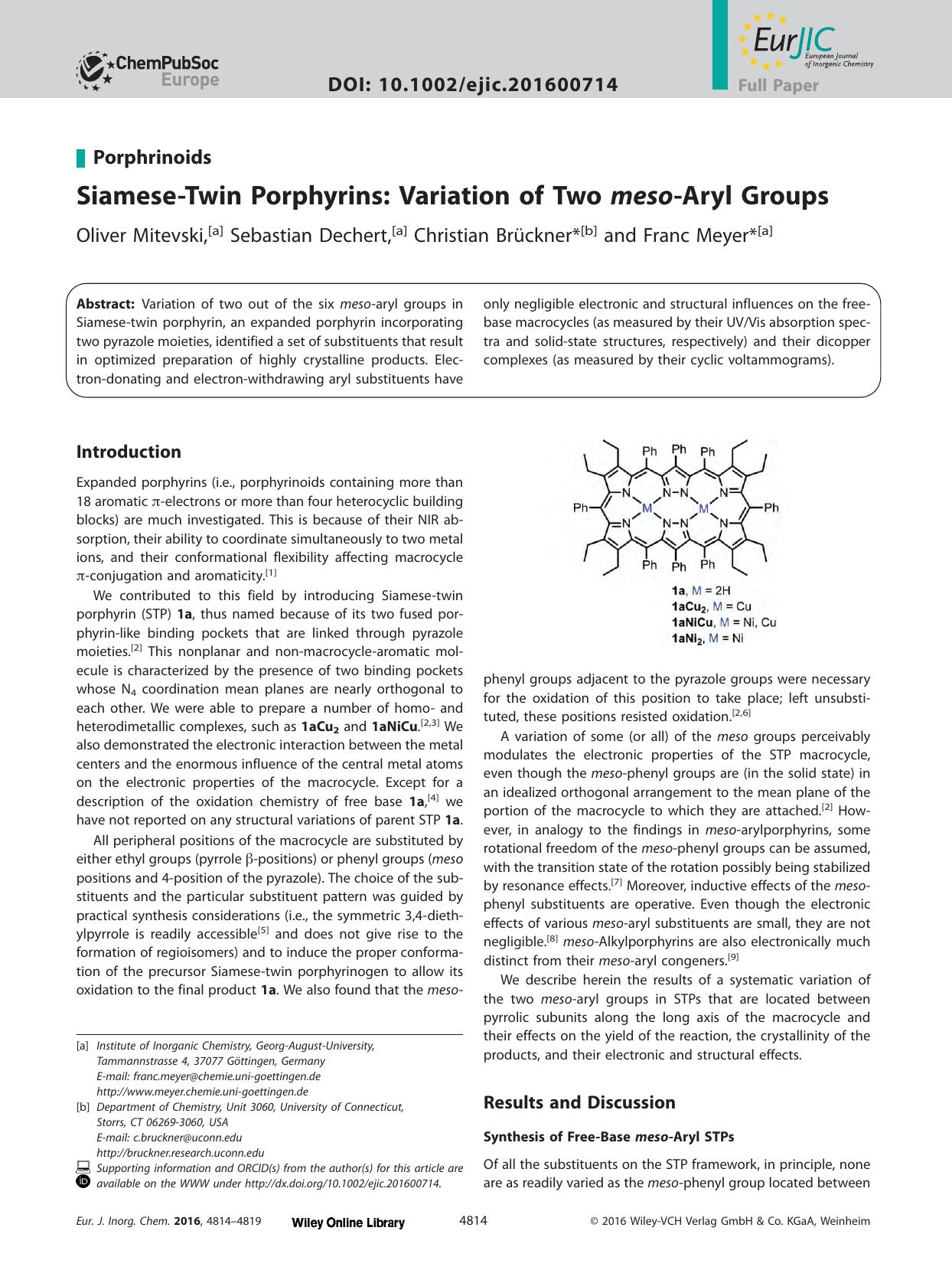 Siamese‐Twin Porphyrins: Variation of Two <i>meso<i>‐Aryl Groups by Unknown