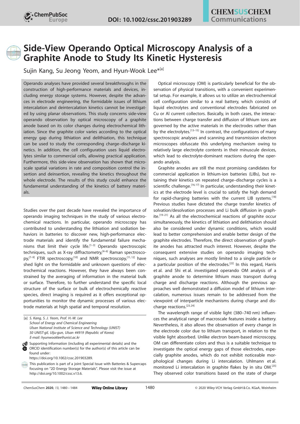 SideâView Operando Optical Microscopy Analysis of a Graphite Anode to Study Its Kinetic Hysteresis by Unknown
