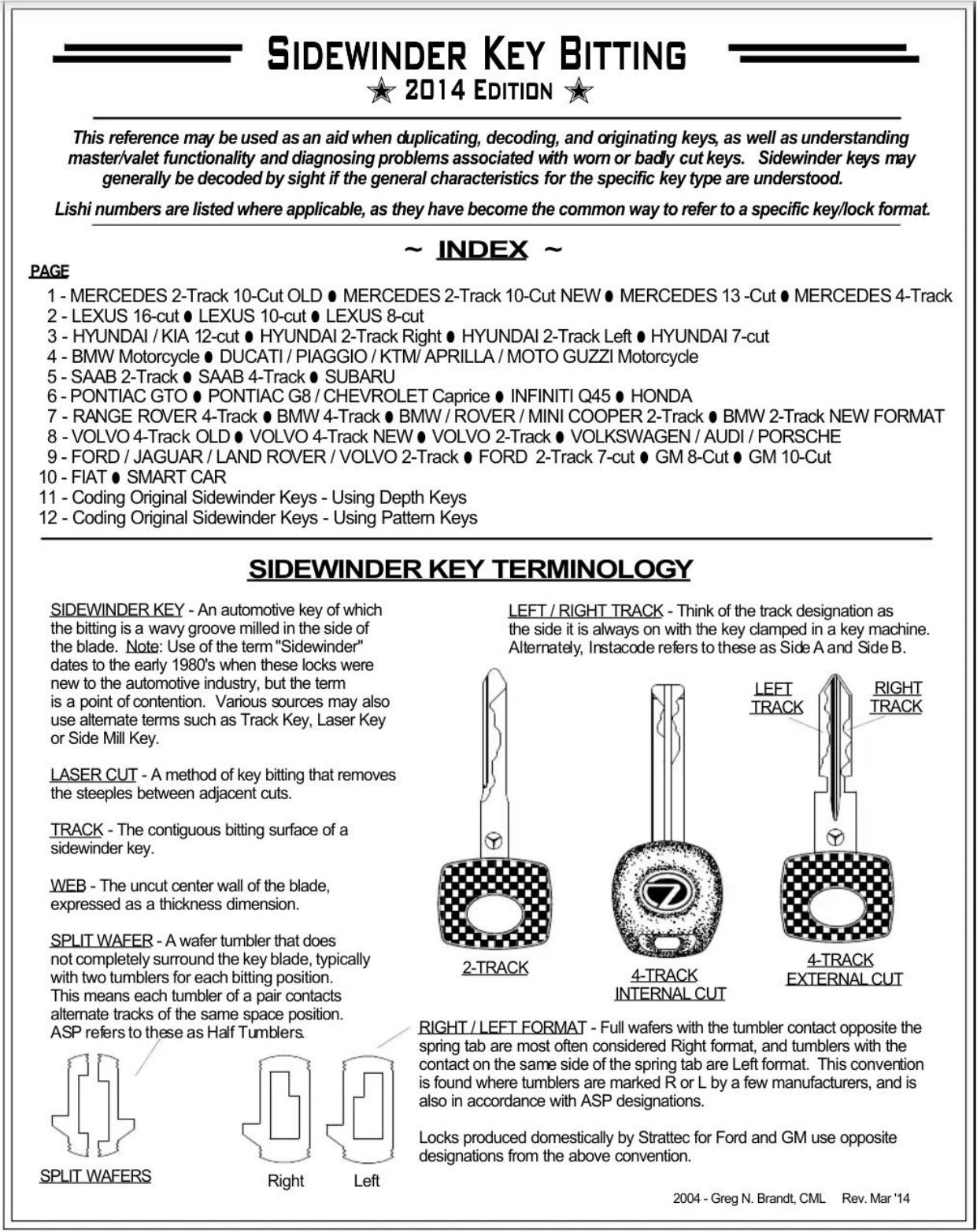 Sidewinder Key Bitting Reference Guide by Greg Brandt