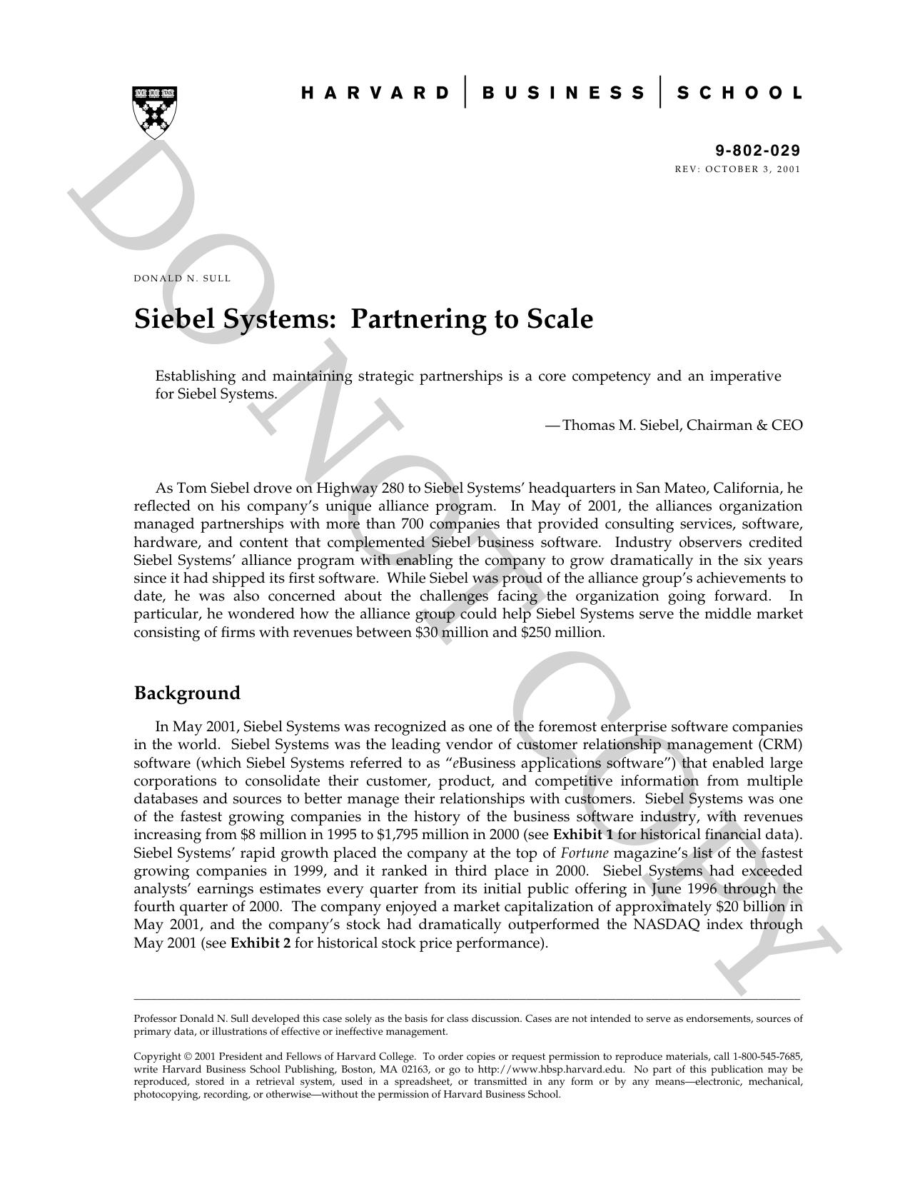 Siebel Systems: Partnering to Scale by Sull Donald