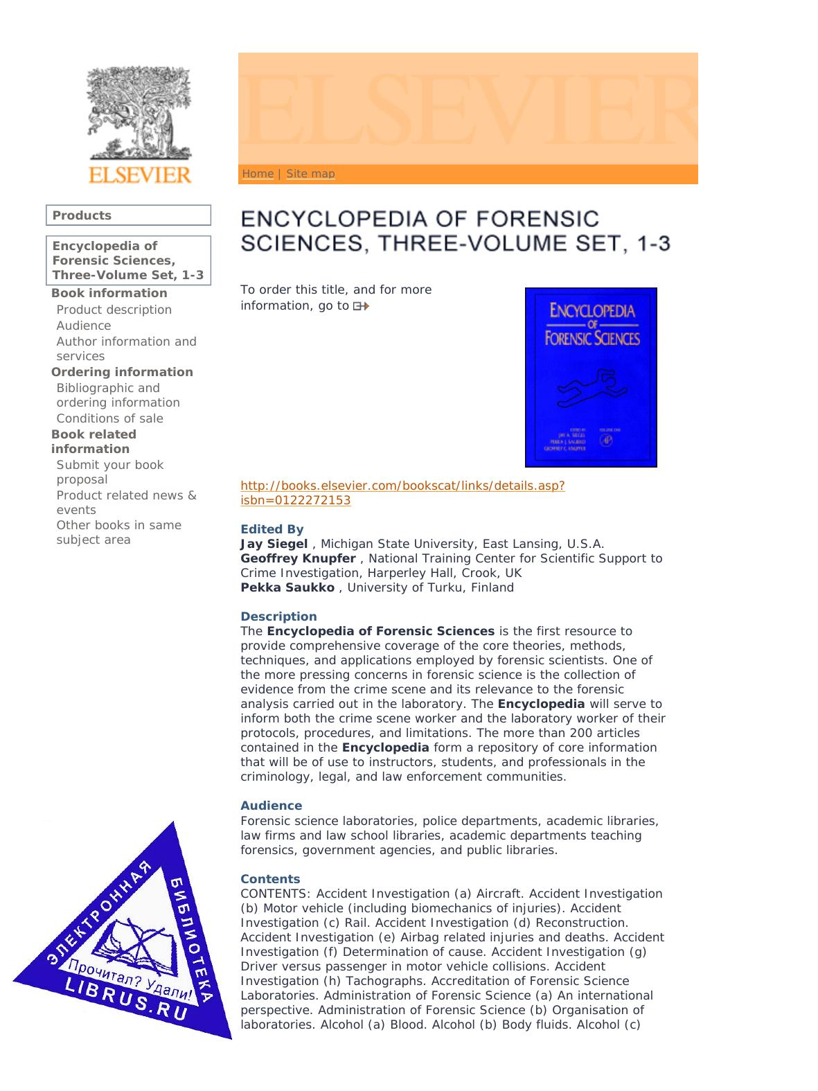 Siegel J. (ed.), Knupfer G.C. (ed.), Saukko P.J. (ed.) Encyclopedia of Forensic Sciences (2000)(en)(1440s) by Unknown