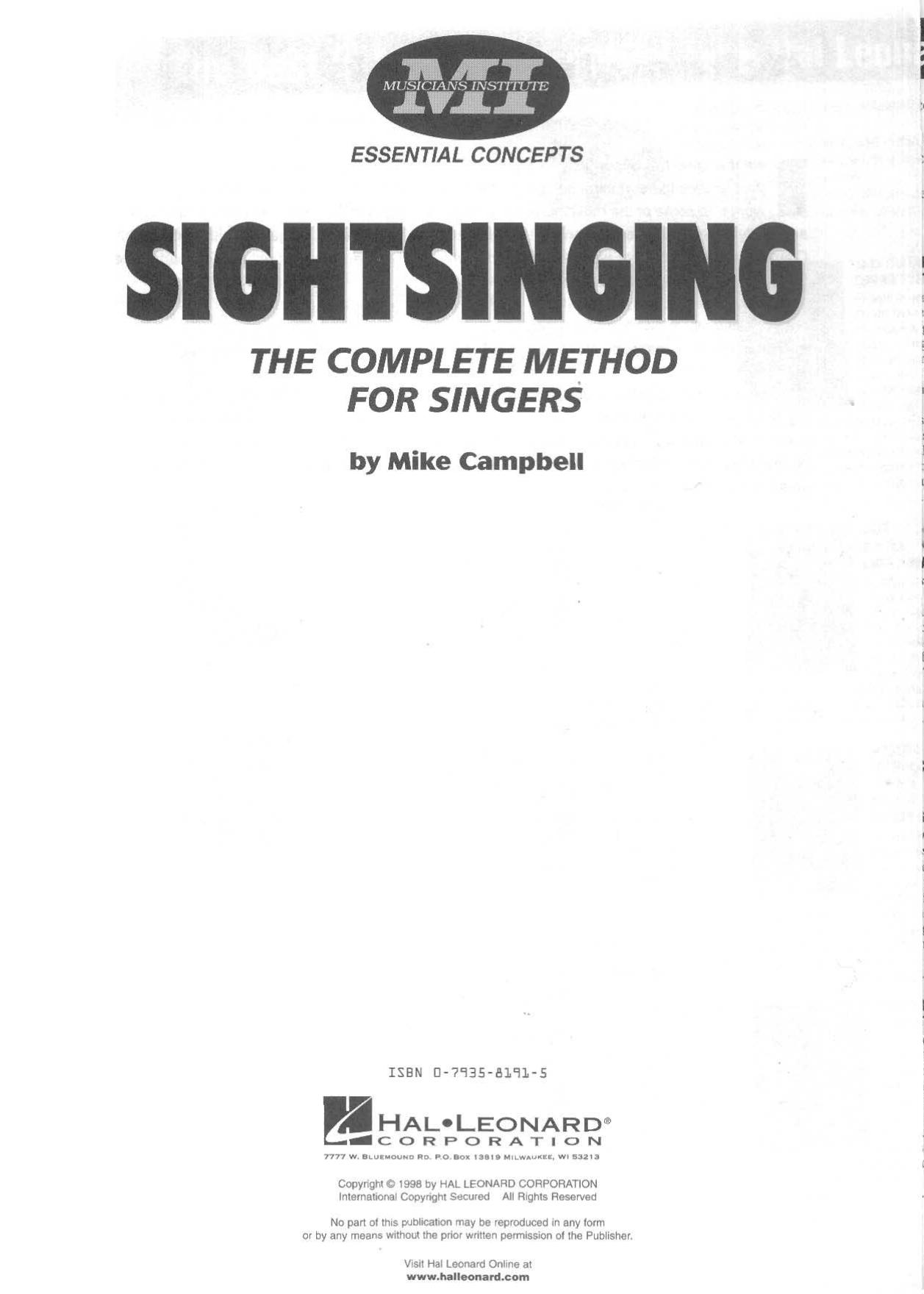 Sightsinging: The Complete Method for Singers by Mike Campbell