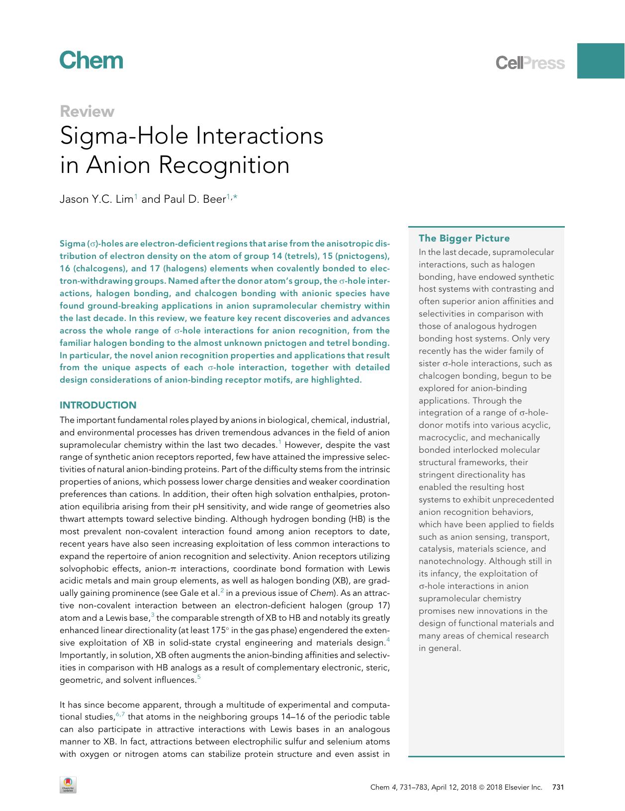 Sigma-Hole Interactions in Anion Recognition by Jason Y.C. Lim & Paul D. Beer