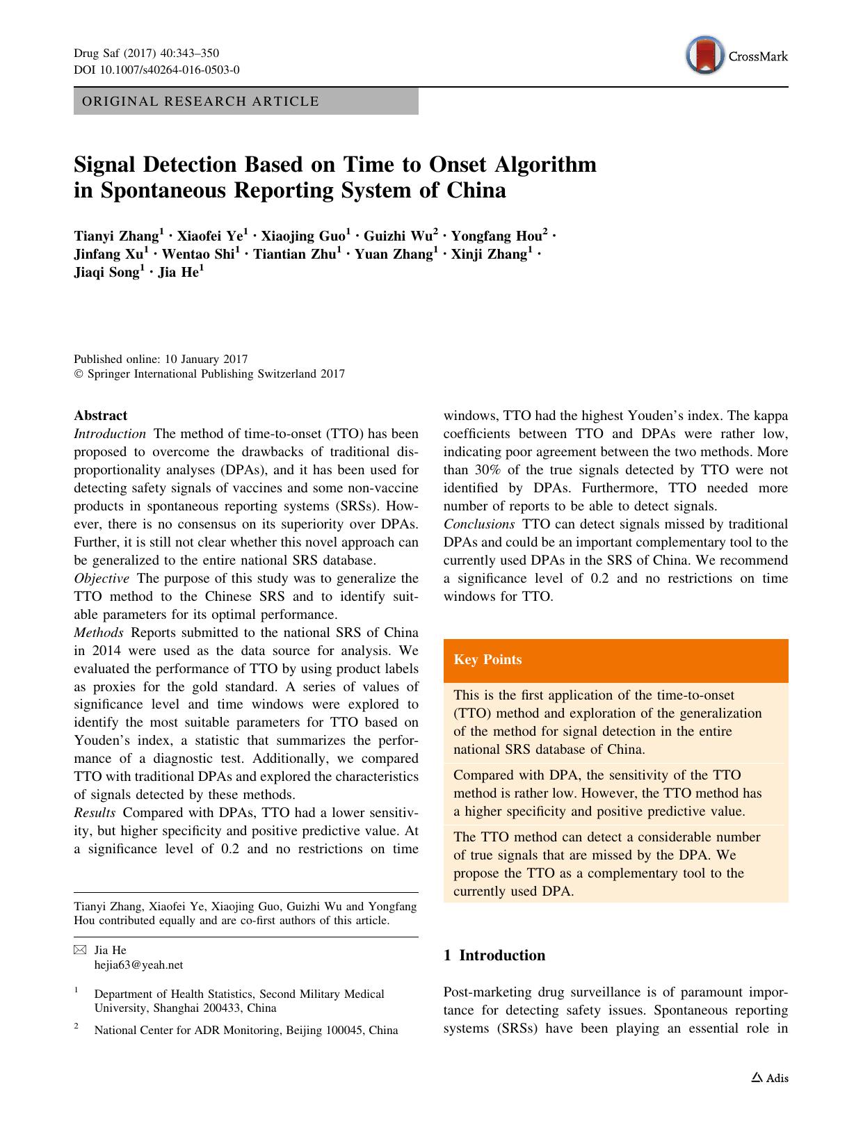 Signal Detection Based on Time to Onset Algorithm in Spontaneous Reporting System of China by unknow