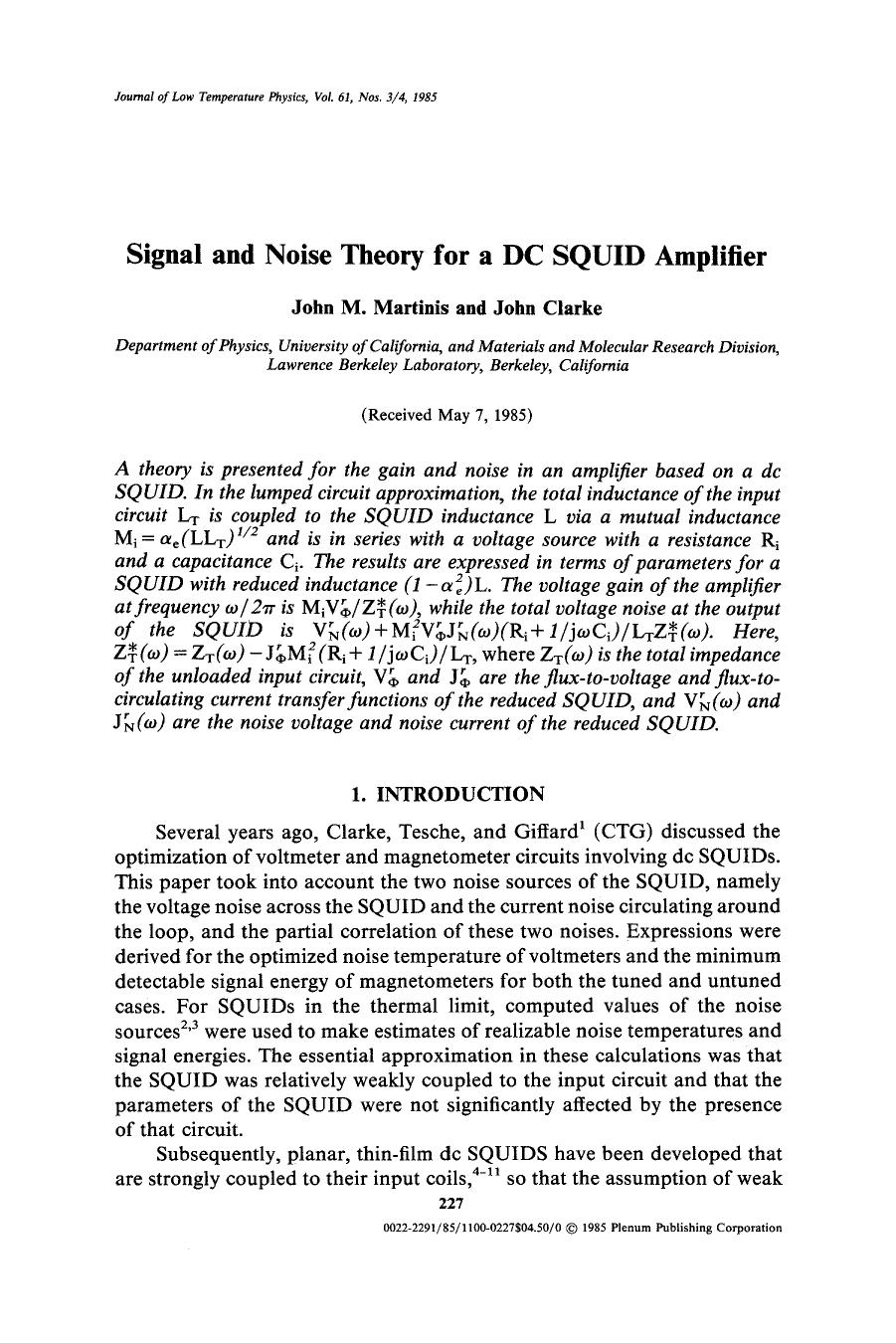 Signal and noise theory for a dc SQUID amplifier by Unknown