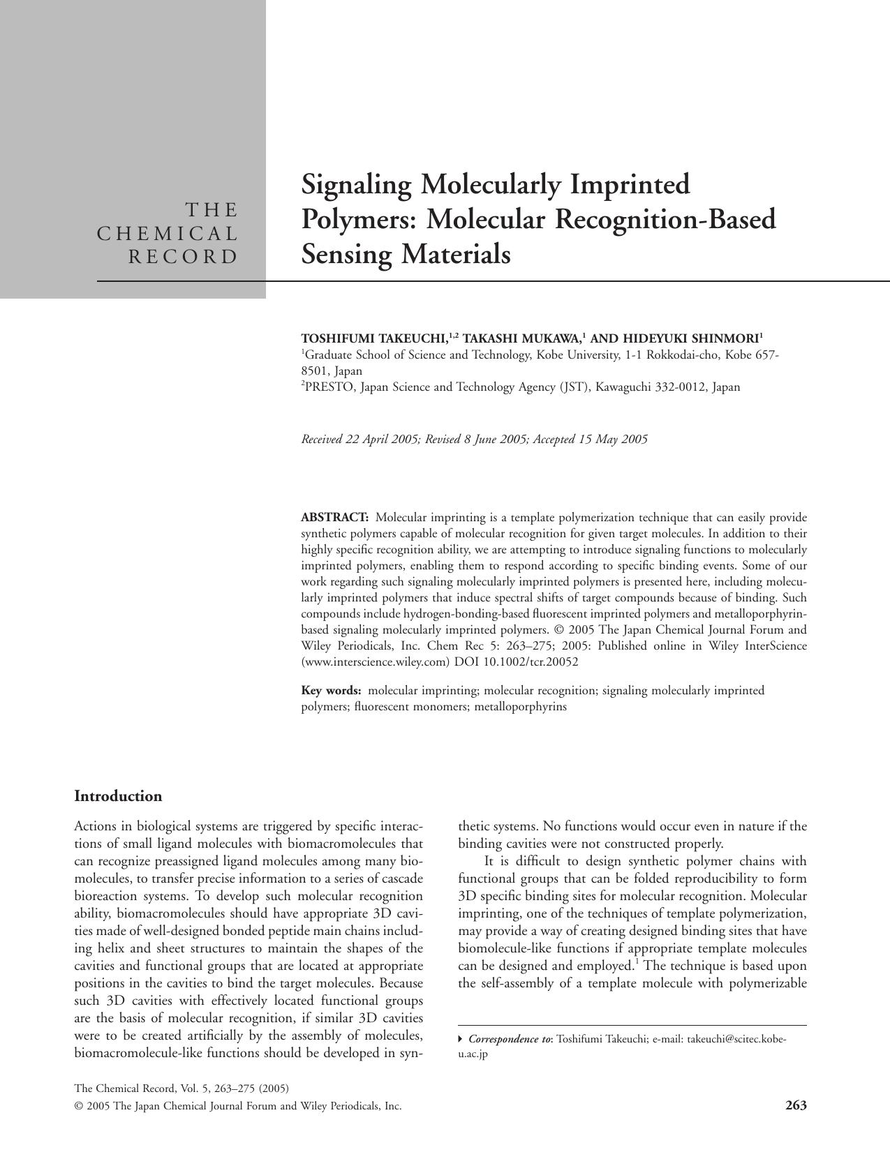 Signaling molecularly imprinted polymers: molecular recognition-based sensing materials by FP06