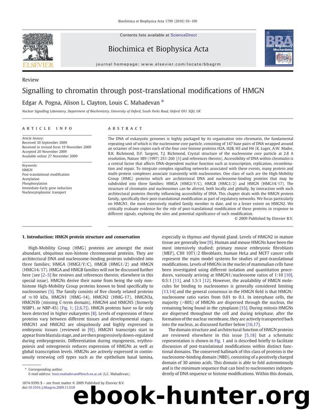 Signalling to chromatin through post-translational modifications of HMGN by Edgar A. Pogna; Alison L. Clayton; Louis C. Mahadevan