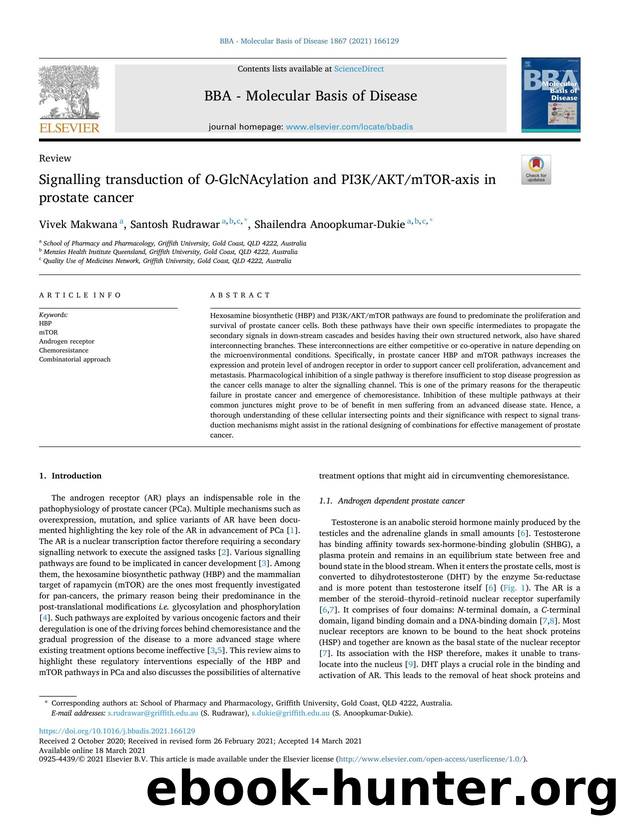 Signalling transduction of O -GlcNAcylation and PI3KAKTmTOR-axis in prostate cancer by Vivek Makwana & Santosh Rudrawar & Shailendra Anoopkumar-Dukie
