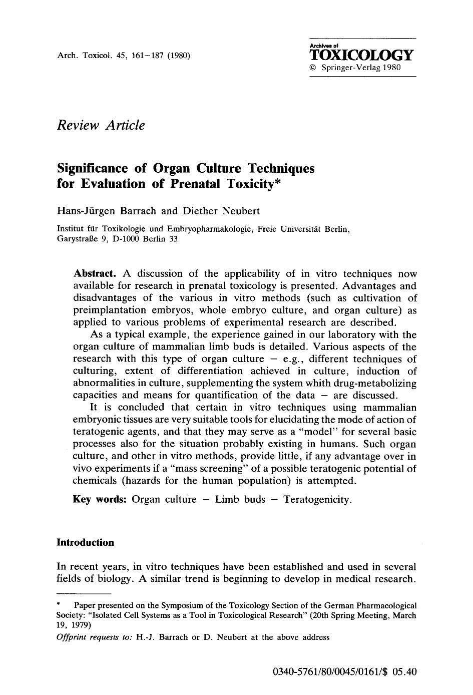Significance of organ culture techniques for evaluation of prenatal toxicity by Unknown