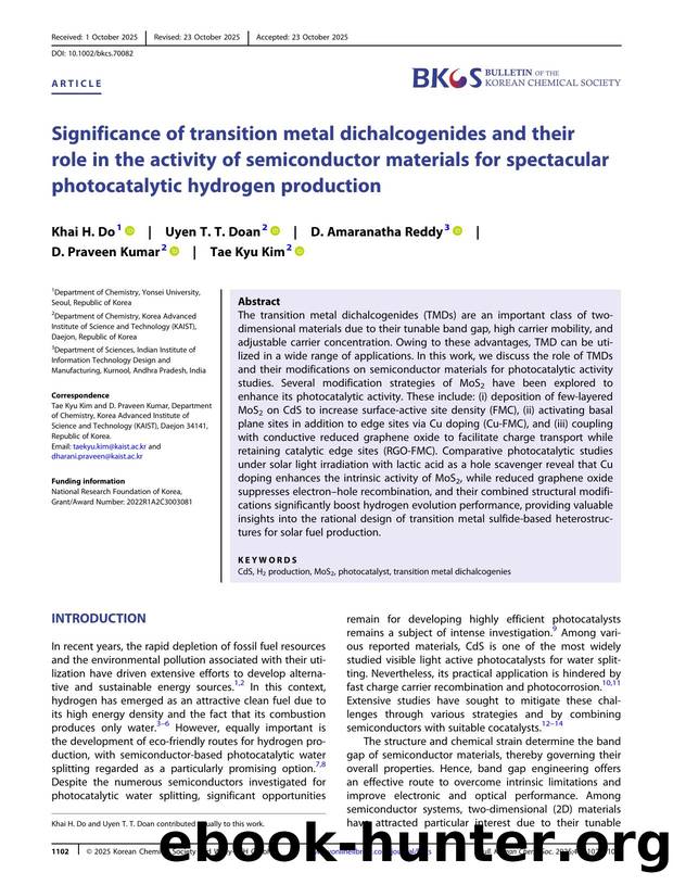 Significance of transition metal dichalcogenides and their role in the activity of semiconductor materials for spectacular photocatalytic hydrogen production by Unknown