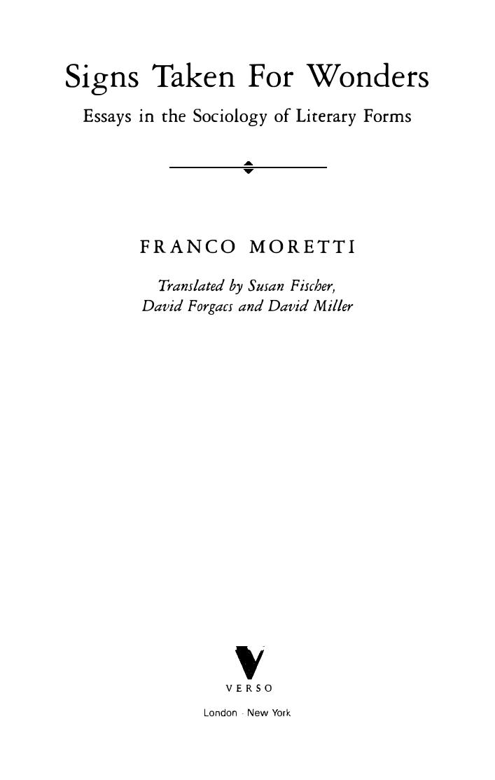 Signs Taken for Wonders by Franco Moretti by Unknown