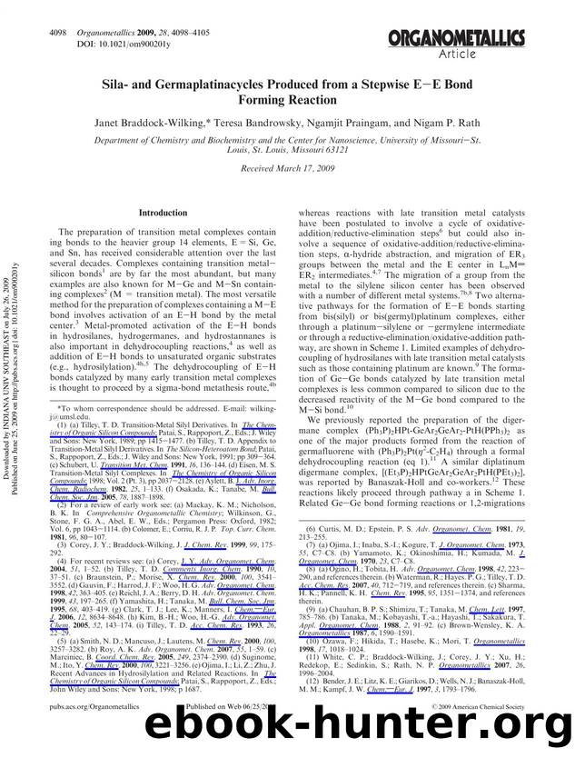 Sila- and Germaplatinacycles Produced from a Stepwise EâE Bond Forming Reaction by Janet Braddock-Wilking* Teresa Bandrowsky Ngamjit Praingam & Nigam P. Rath