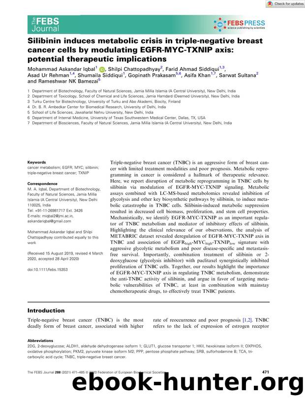 Silibinin induces metabolic crisis in tripleânegative breast cancer cells by modulating EGFRâMYCâTXNIP axis: potential therapeutic implications by Unknown