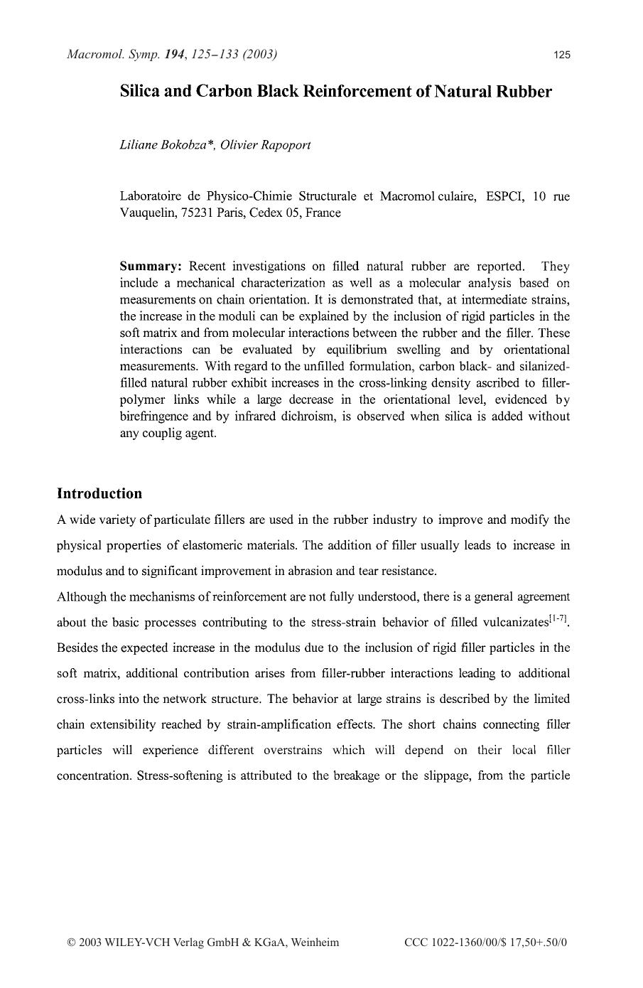 Silica and carbon black reinforcement of natural rubber by Unknown
