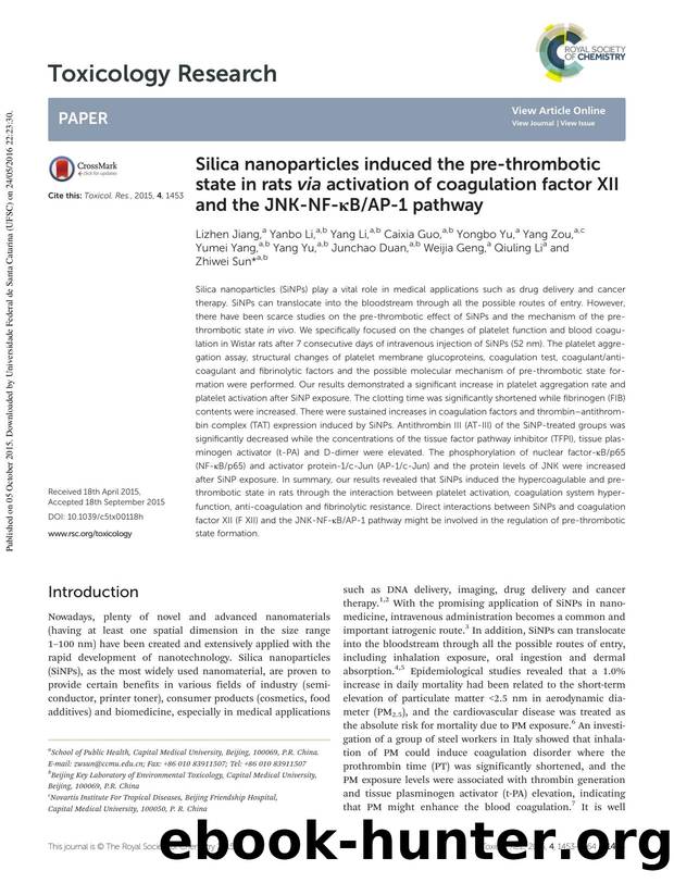 Silica nanoparticles induced the pre-thrombotic state in rats via activation of coagulation factor XII and the JNK-NF-ÎºBAP-1 pathway by unknow