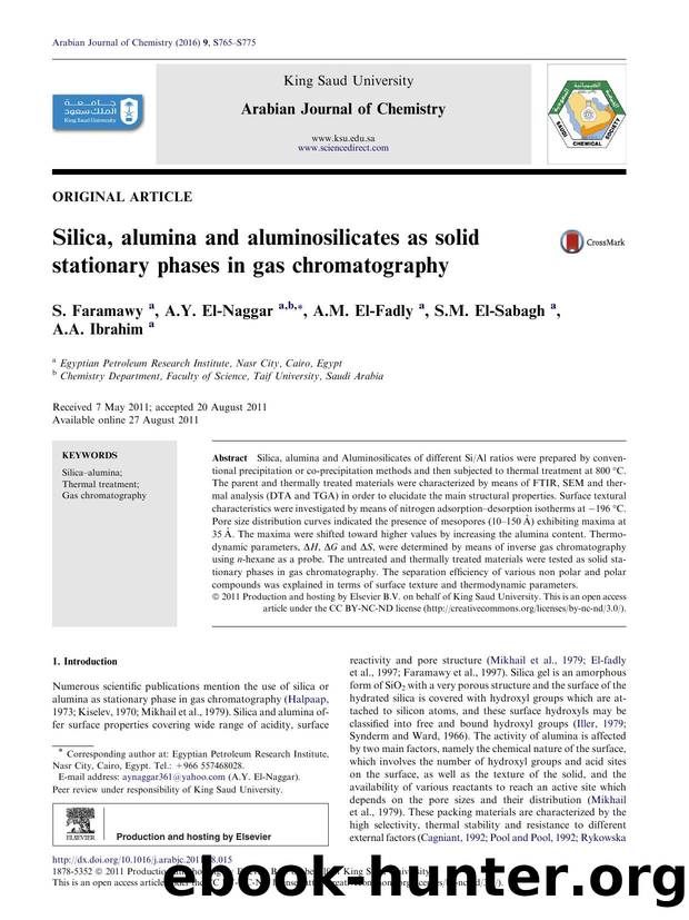 Silica, alumina and aluminosilicates as solid stationary phases in gas chromatography by S. Faramawy & A.Y. El-Naggar & A.M. El-Fadly & S.M. El-Sabagh & A.A. Ibrahim